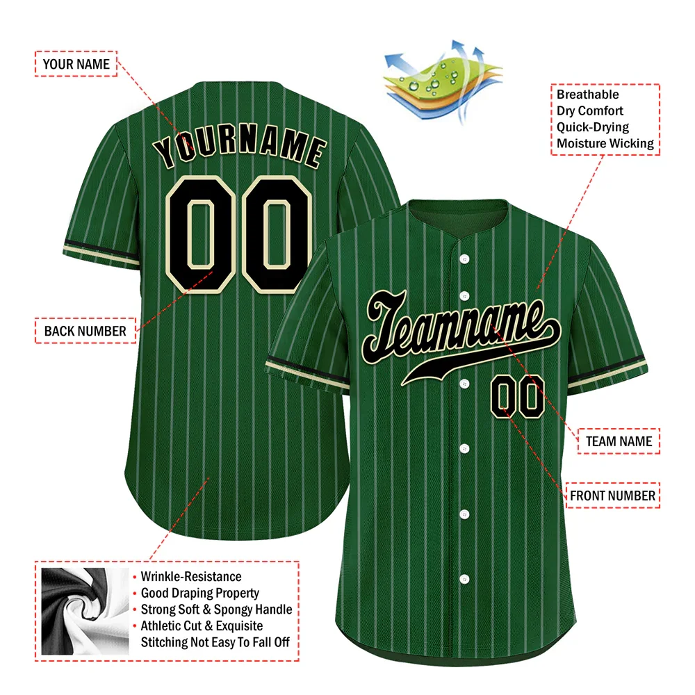 Custom Green Stripe Fashion Black Authentic Baseball Jersey - Coolcustomize