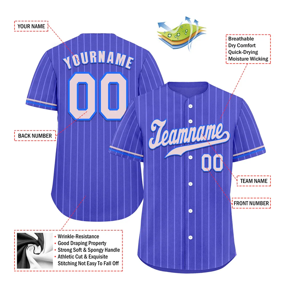 Custom Blue Stripe Fashion Grey Authentic Baseball Jersey - Coolcustomize