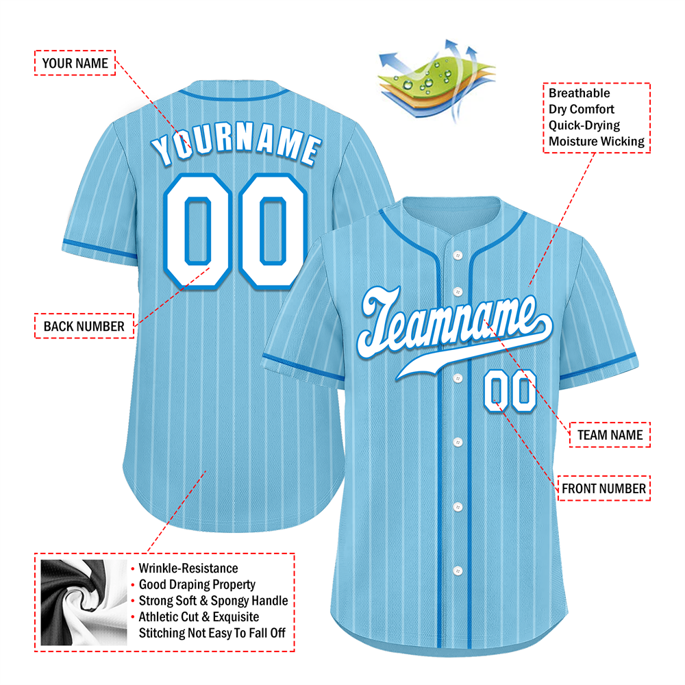 Custom Aqua Stripe Fashion White Authentic Baseball Jersey
