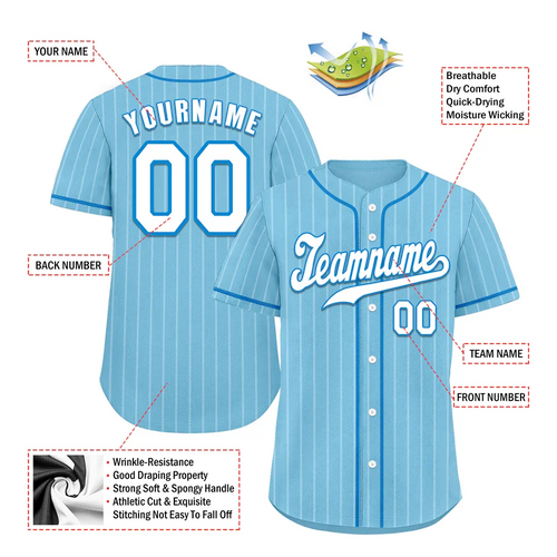 Custom Aqua Stripe Fashion White Authentic Baseball Jersey - Coolcustomize