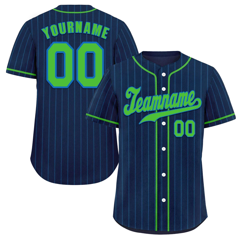 Custom Blue Stripe Fashion Green Authentic Baseball Jersey - Coolcustomize