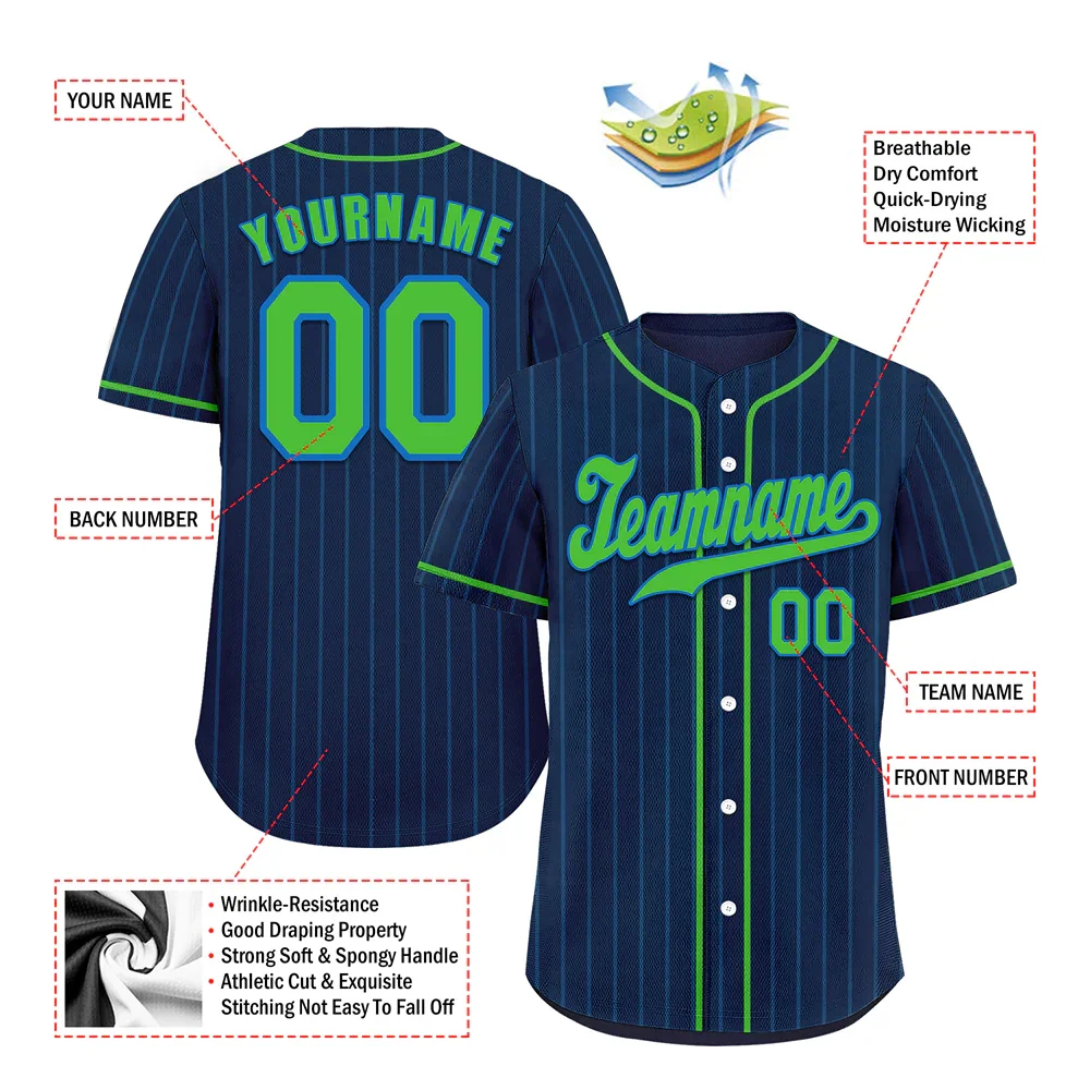 Custom Blue Stripe Fashion Green Authentic Baseball Jersey - Coolcustomize