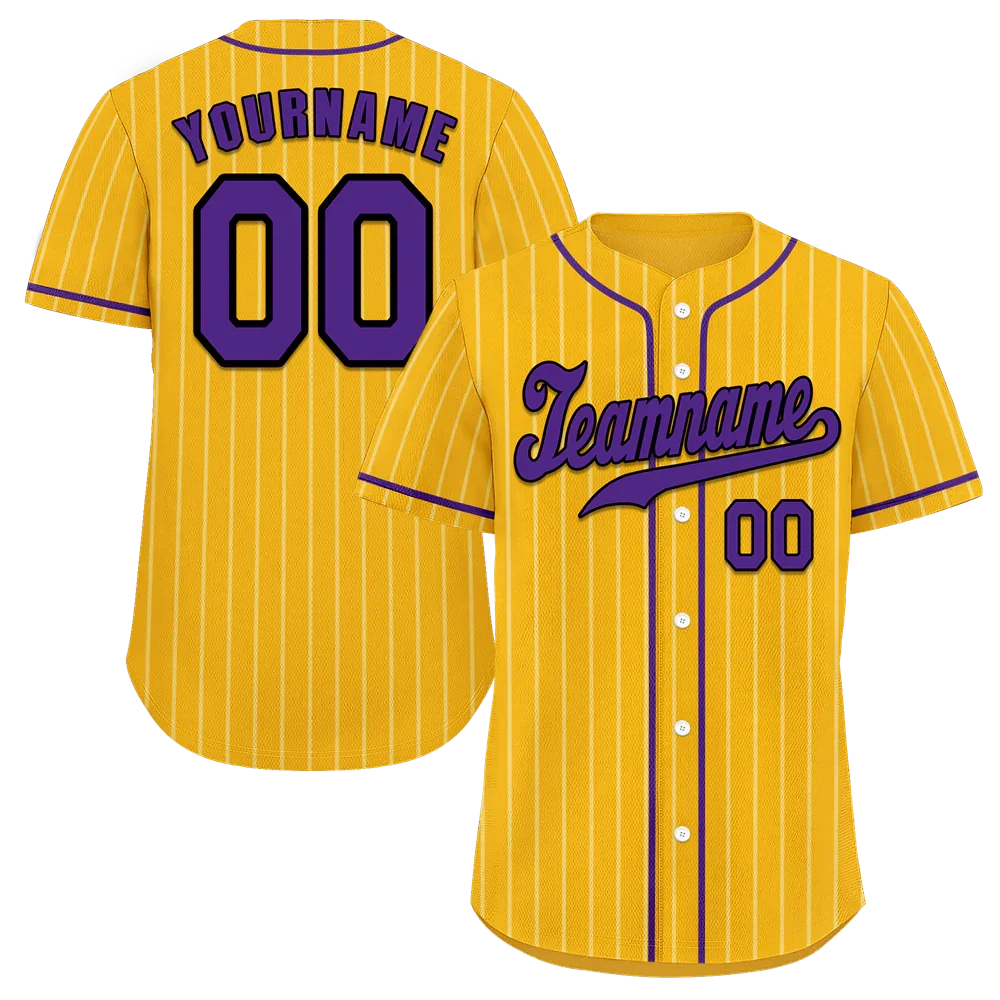 Custom Yellow Stripe Fashion Purple Authentic Baseball Jersey - Coolcustomize
