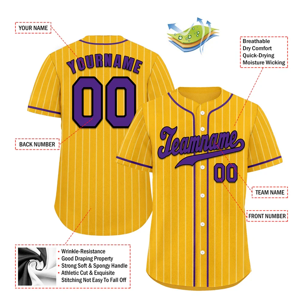 Custom Yellow Stripe Fashion Purple Authentic Baseball Jersey - Coolcustomize