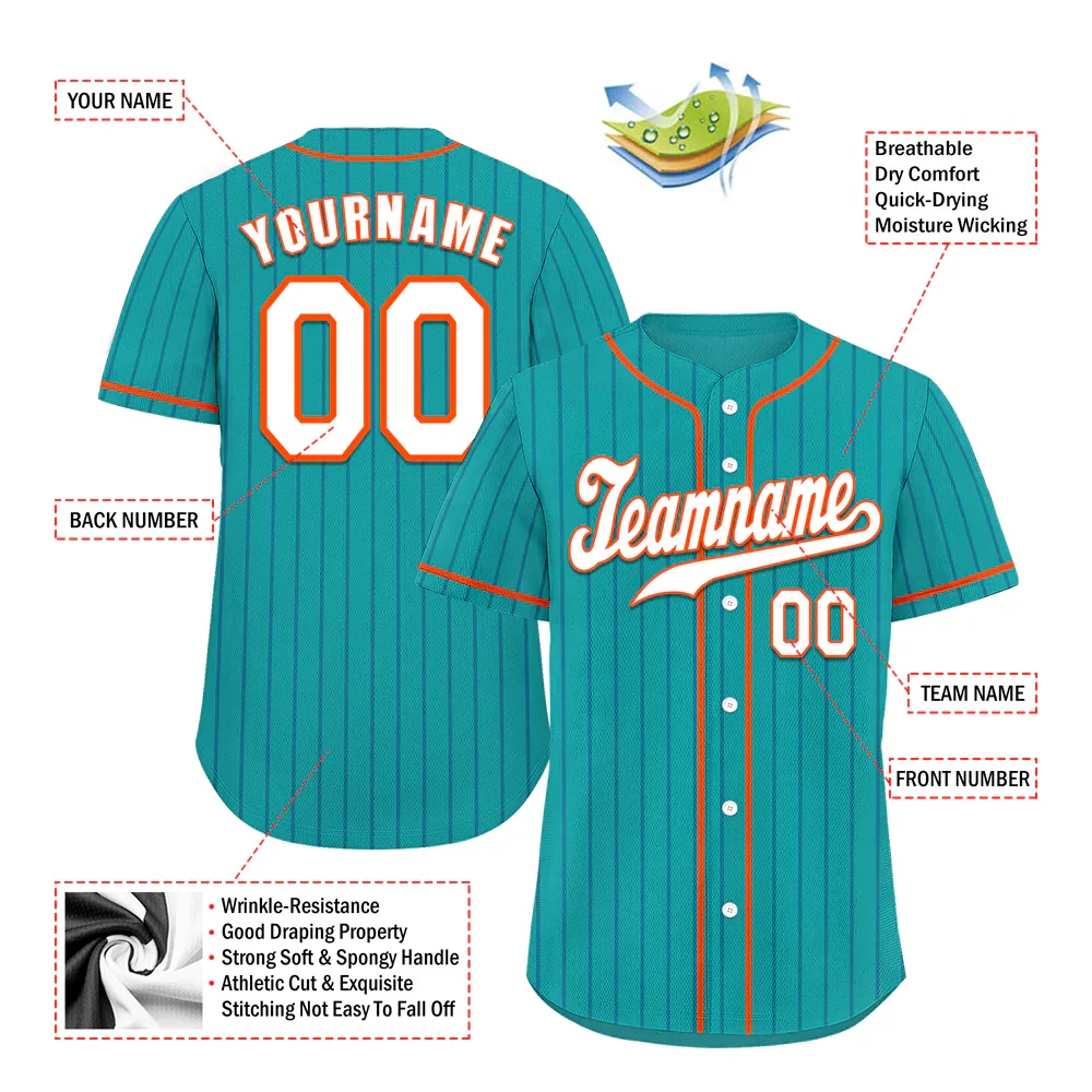 Custom Aqua Stripe Fashion White Authentic Baseball Jersey - Coolcustomize