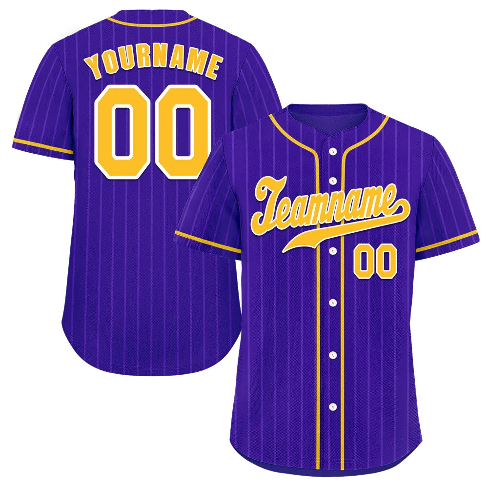 Custom Purple Stripe Fashion Yellow Authentic Baseball Jersey - Coolcustomize