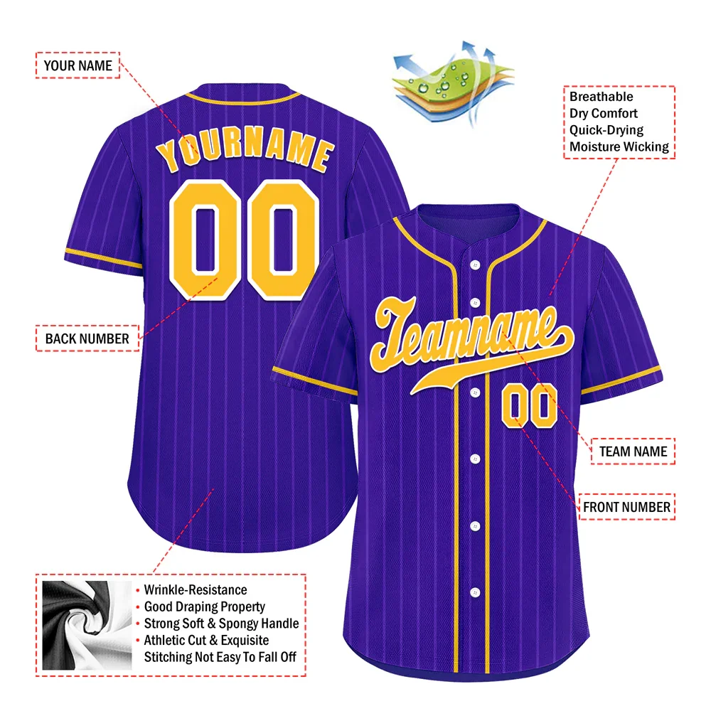 Custom Purple Stripe Fashion Yellow Authentic Baseball Jersey - Coolcustomize