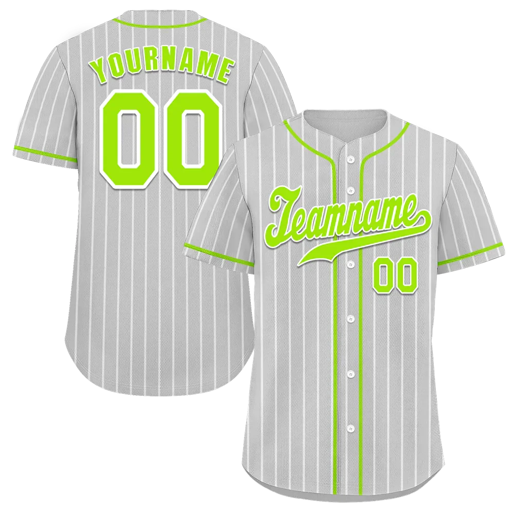 Custom Grey Stripe Fashion Green Authentic Baseball Jersey - Coolcustomize