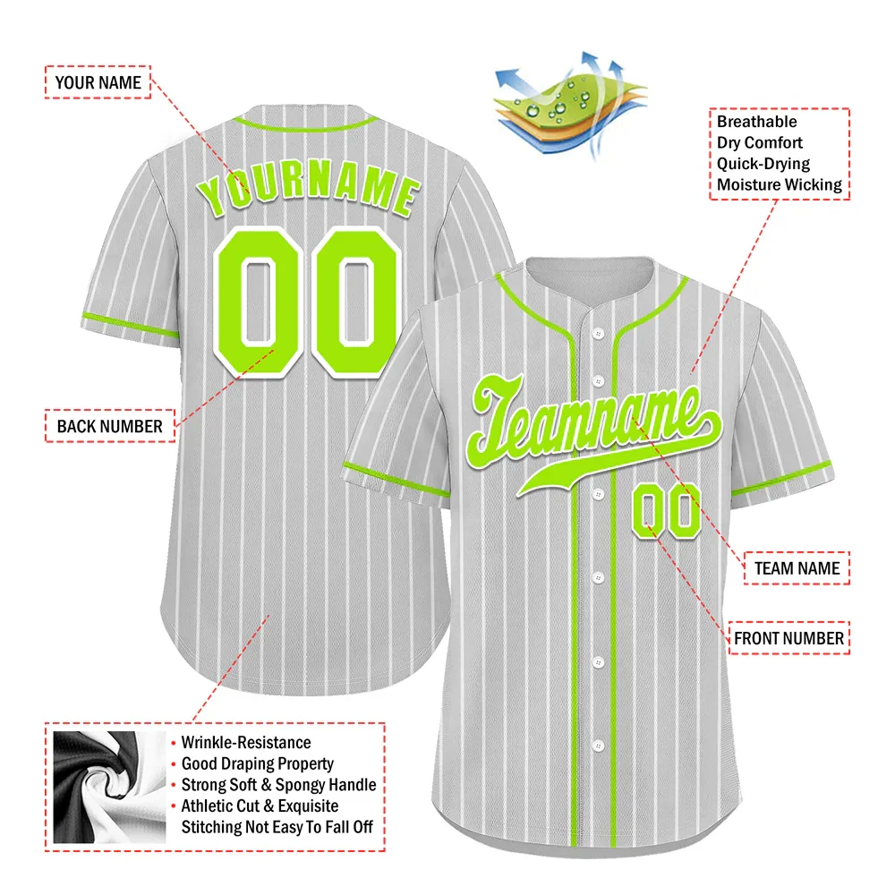 Custom Grey Stripe Fashion Green Authentic Baseball Jersey - Coolcustomize