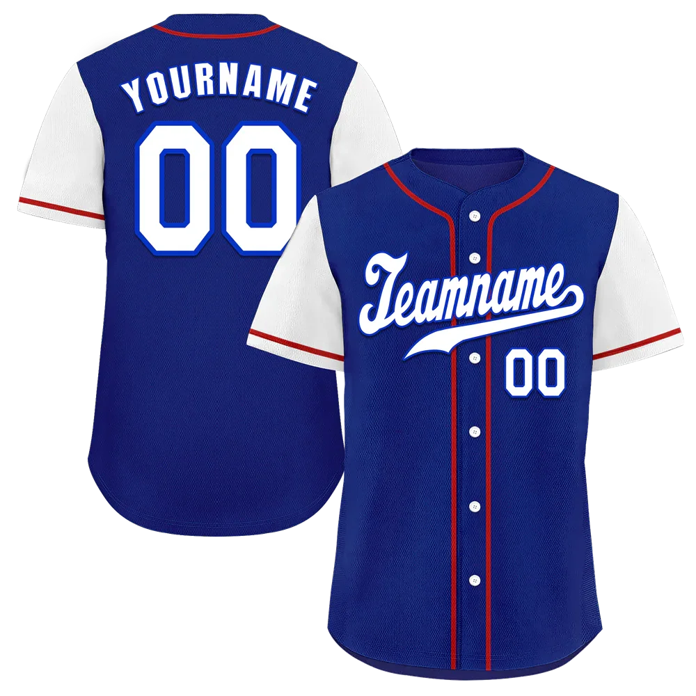 Custom Blue White Raglan Sleeves White Authentic Baseball Jersey - Coolcustomize