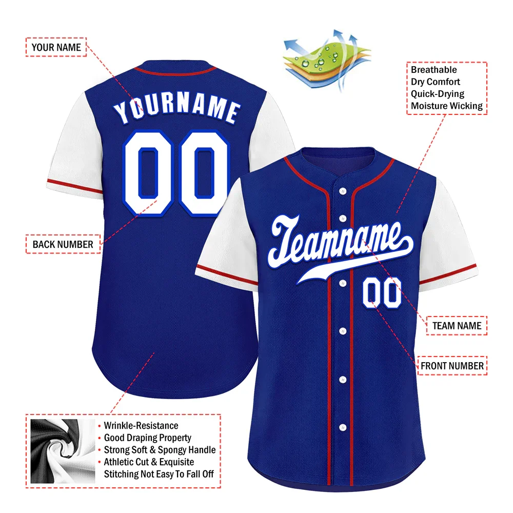 Custom Blue White Raglan Sleeves White Authentic Baseball Jersey - Coolcustomize