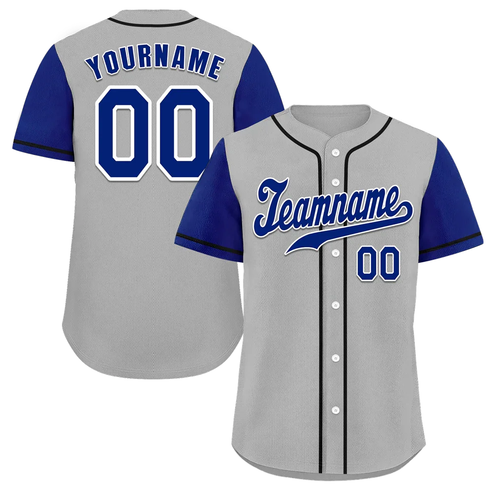 Custom Grey Blue Raglan Sleeves Blue Authentic Baseball Jersey - Coolcustomize