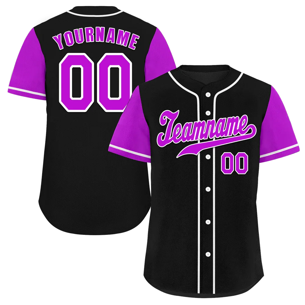 Custom Black Purple Raglan Sleeves Purple Authentic Baseball Jersey - Coolcustomize