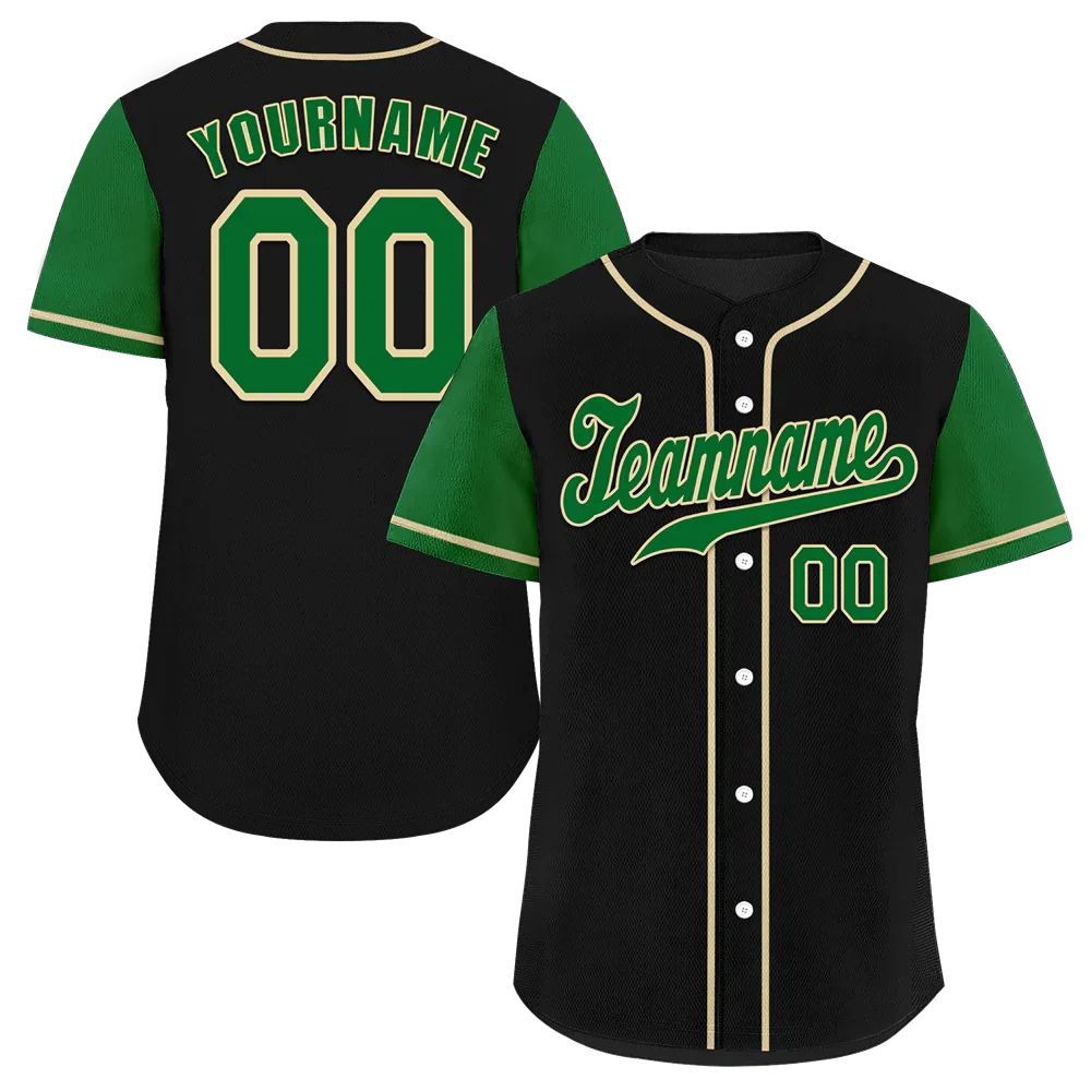 Custom Black Green Raglan Sleeves Green Authentic Baseball Jersey - Coolcustomize
