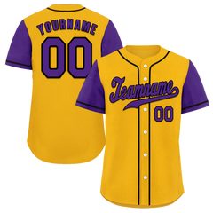 Custom Yellow Purple Raglan Sleeves Purple Authentic Baseball Jersey