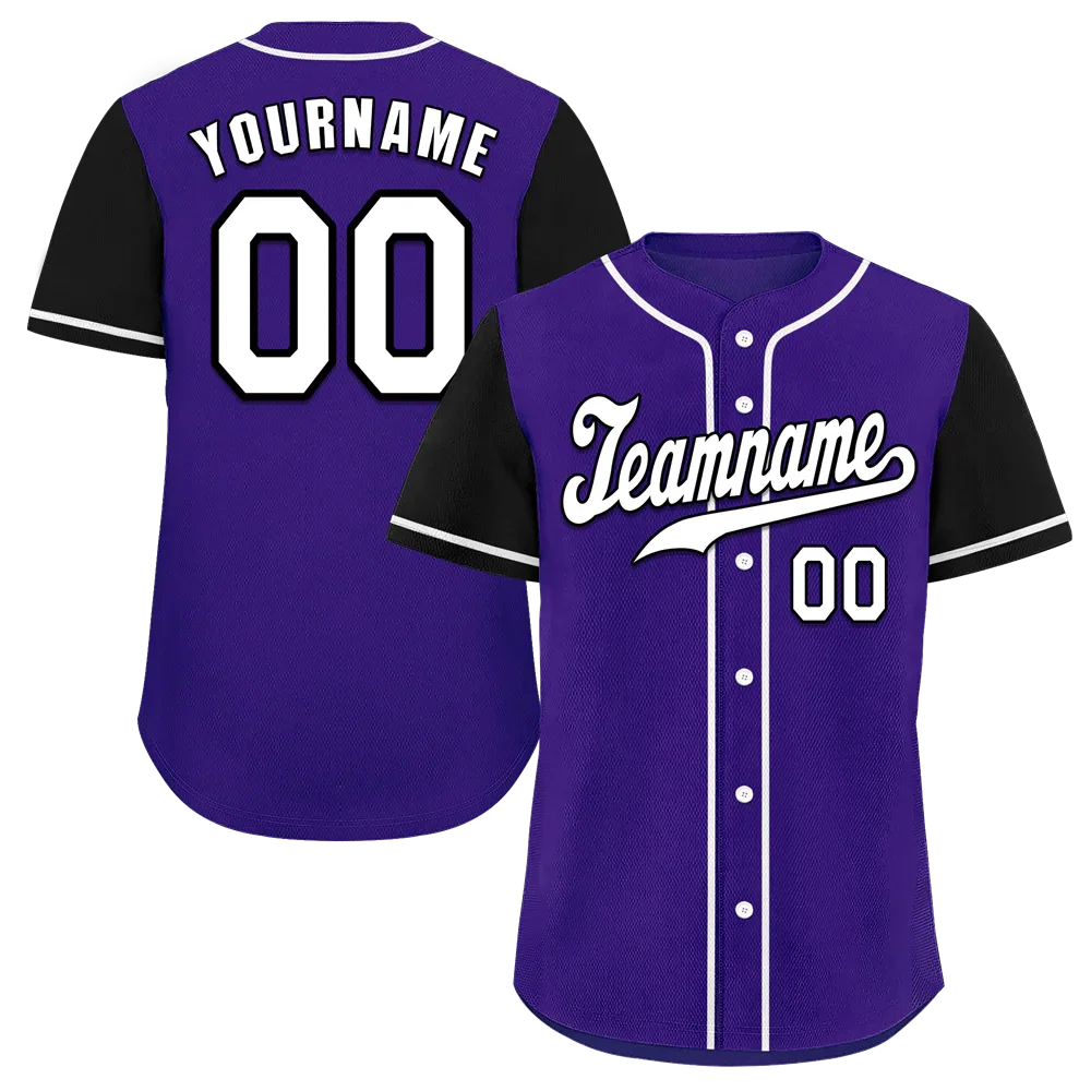 Custom Purple Black Raglan Sleeves White Authentic Baseball Jersey - Coolcustomize