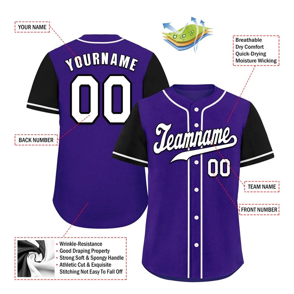 Custom Purple Black Raglan Sleeves White Authentic Baseball Jersey - Coolcustomize