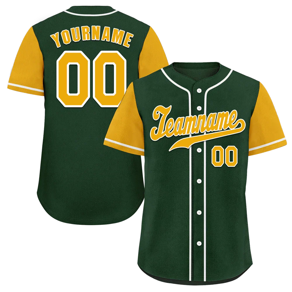 Custom Green Yellow Raglan Sleeves Yellow Authentic Baseball Jersey - Coolcustomize