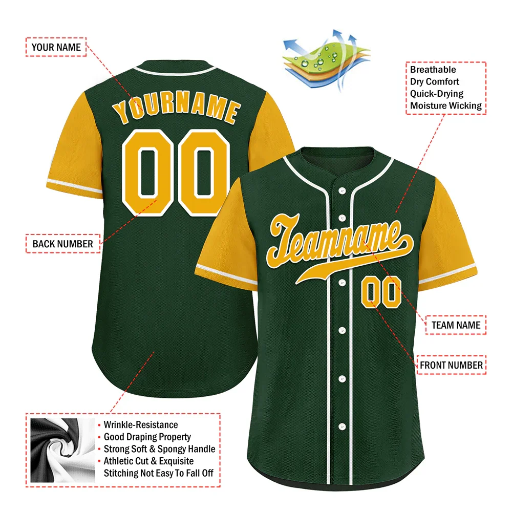 Custom Green Yellow Raglan Sleeves Yellow Authentic Baseball Jersey - Coolcustomize