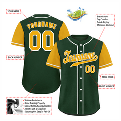 Custom Green Yellow Raglan Sleeves Yellow Authentic Baseball Jersey