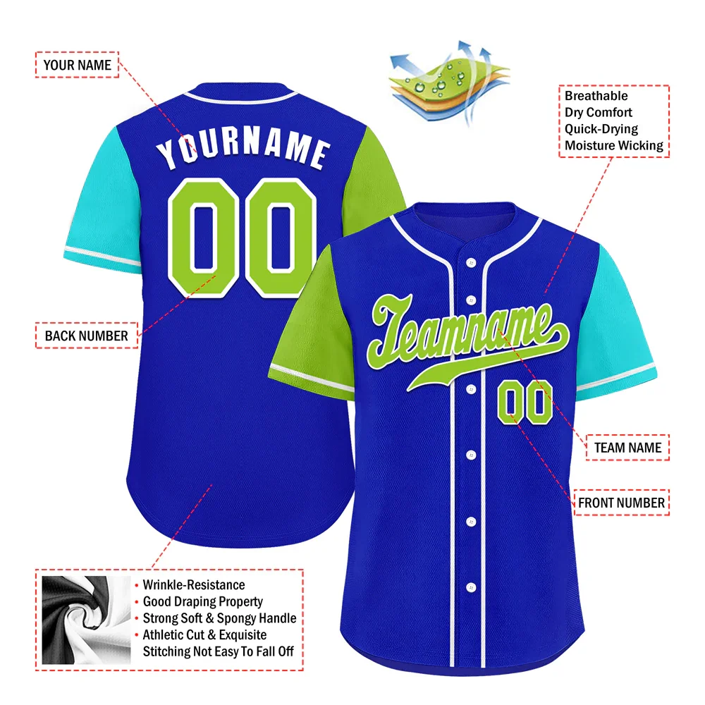 Custom Blue Two Tone Green Authentic Baseball Jersey - Coolcustomize