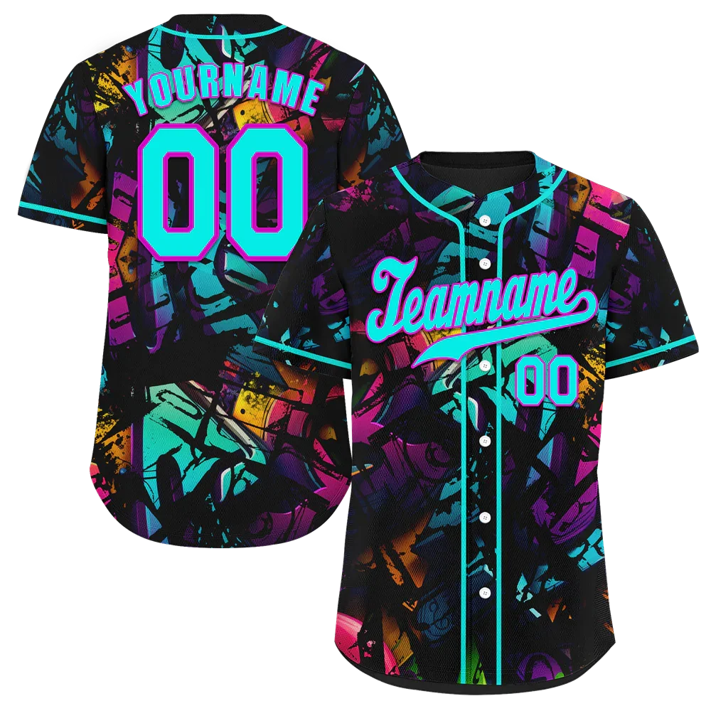 Custom Colorful Graffiti Pattern Aqua Authentic Baseball Jersey - Coolcustomize