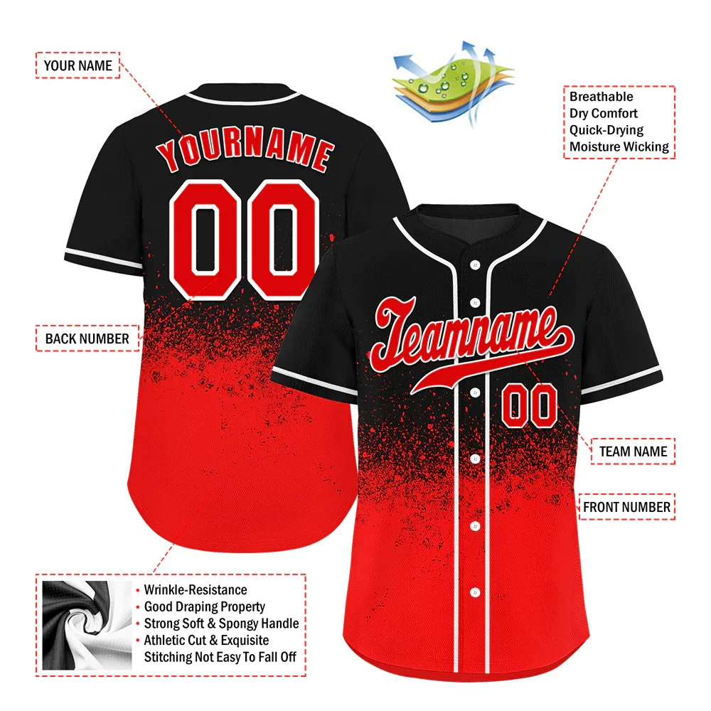 Custom Black Red Graffiti Pattern Red Authentic Baseball Jersey - Coolcustomize