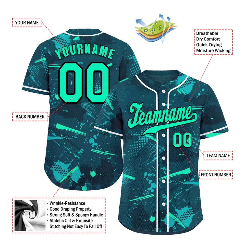 Custom Green Graffiti Pattern Green Authentic Baseball Jersey - Coolcustomize