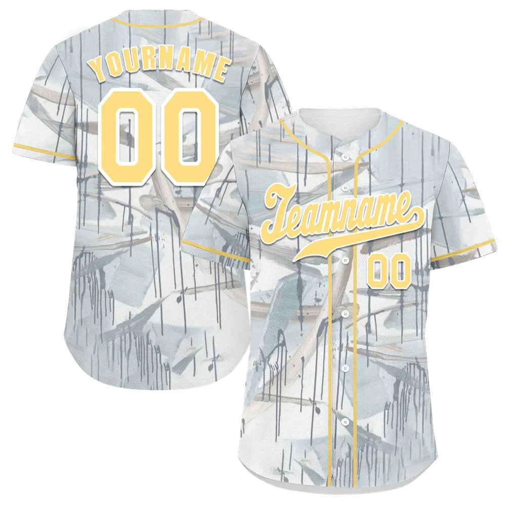 Custom Grey Graffiti Pattern Yellow Authentic Baseball Jersey - Coolcustomize