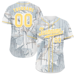 Custom Grey Graffiti Pattern Yellow Authentic Baseball Jersey