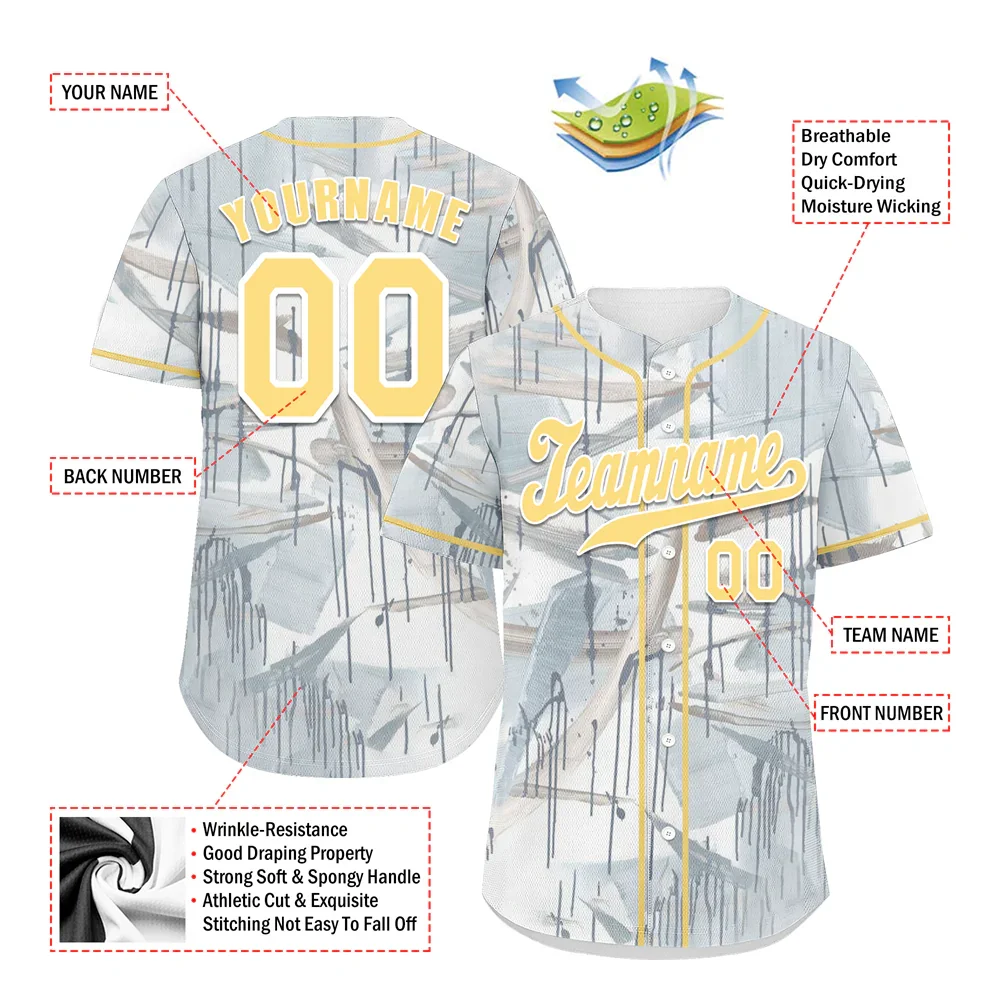 Custom Grey Graffiti Pattern Yellow Authentic Baseball Jersey - Coolcustomize