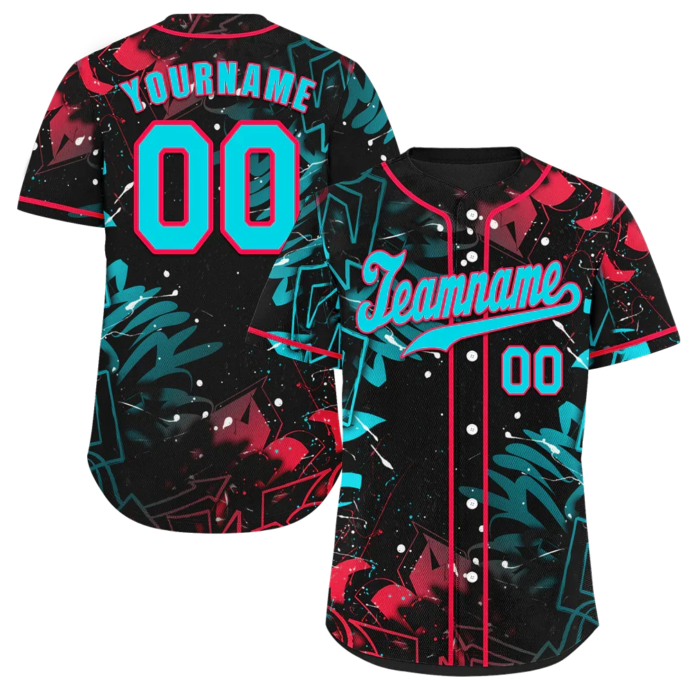 Custom Colorful Graffiti Pattern Aqua Authentic Baseball Jersey - Coolcustomize