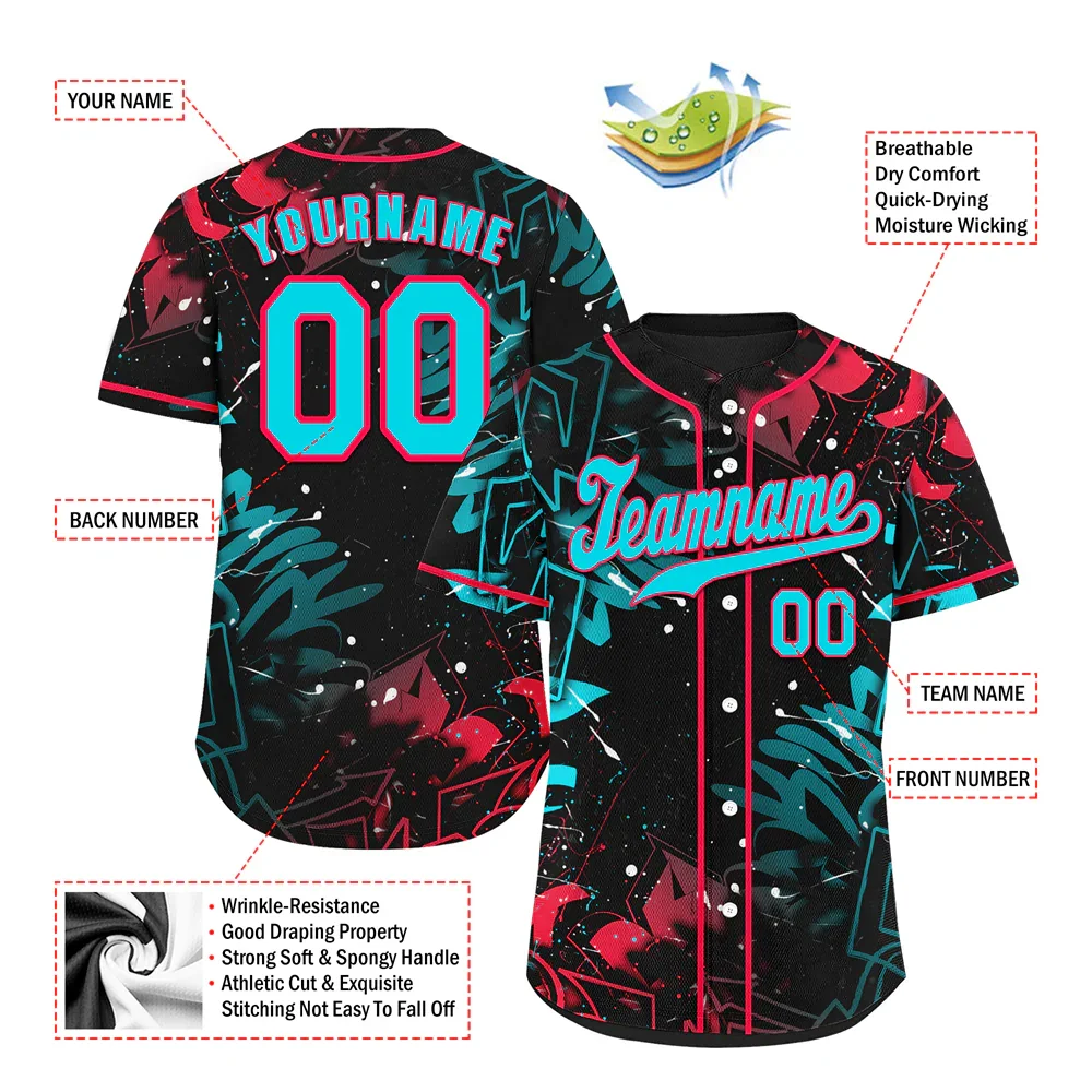 Custom Colorful Graffiti Pattern Aqua Authentic Baseball Jersey - Coolcustomize