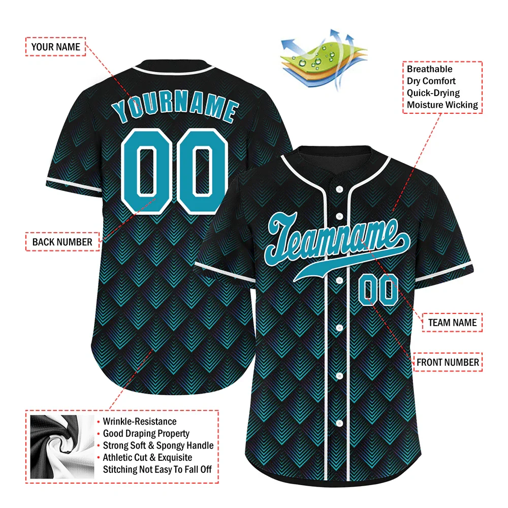 Custom Black 3D Pattern Aqua Authentic Baseball Jersey BSBJ0a-bc0fbdc - Coolcustomize