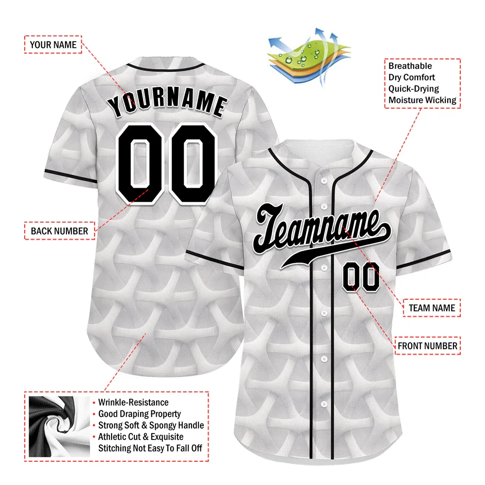 Custom White 3D Pattern Black Authentic Baseball Jersey BSBJ0a-bc0fbde - Coolcustomize