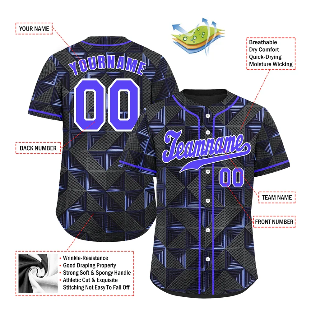 Custom Black 3D Pattern Purple Authentic Baseball Jersey BSBJ0a-bc0fbdf - Coolcustomize