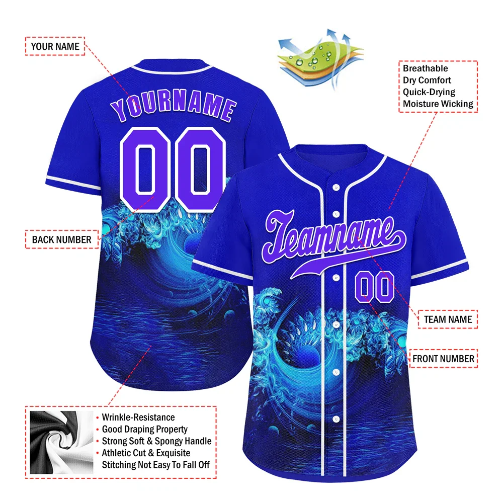 Custom Blue 3D Pattern Purple Authentic Baseball Jersey BSBJ0a-bc0fbd7 - Coolcustomize