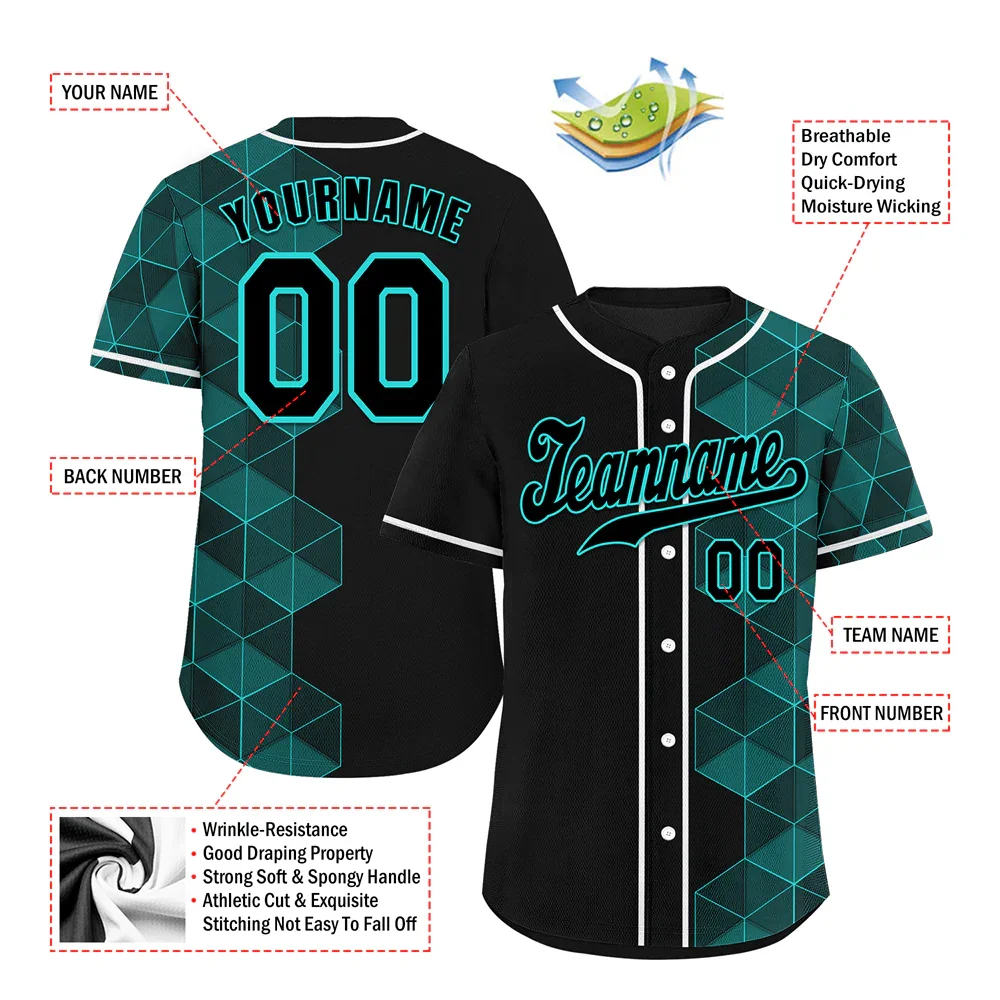 Custom Black Aqua 3D Pattern Black Authentic Baseball Jersey BSBJ0a-bc0fbd8 - Coolcustomize