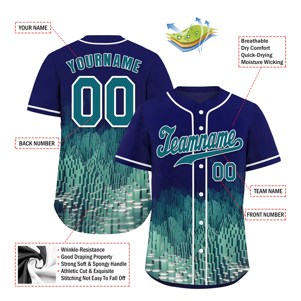 Custom Blue Aqua 3D Pattern Aqua Authentic Baseball Jersey BSBJ0a-bc0fbd9 - Coolcustomize