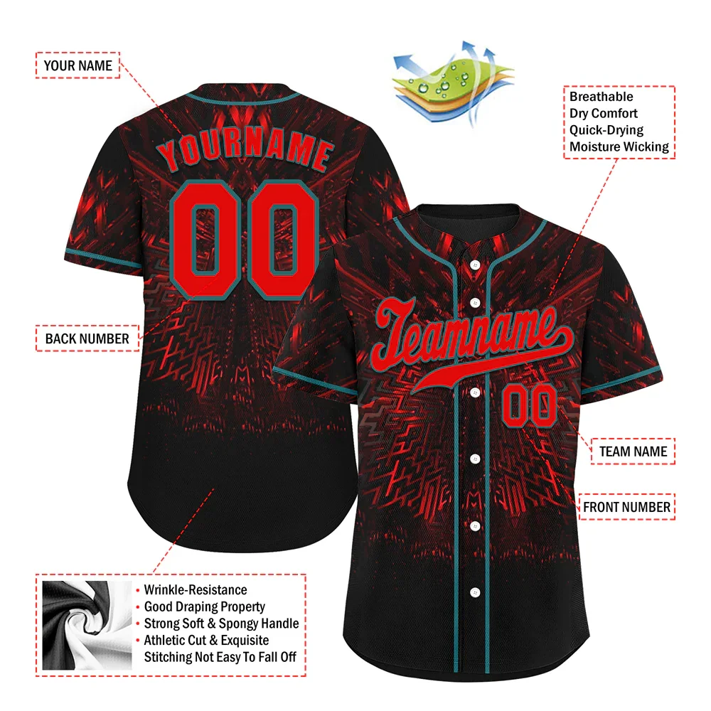 Custom Black Red 3D Pattern Red Authentic Baseball Jersey BSBJ0a-bc0fbe0 - Coolcustomize