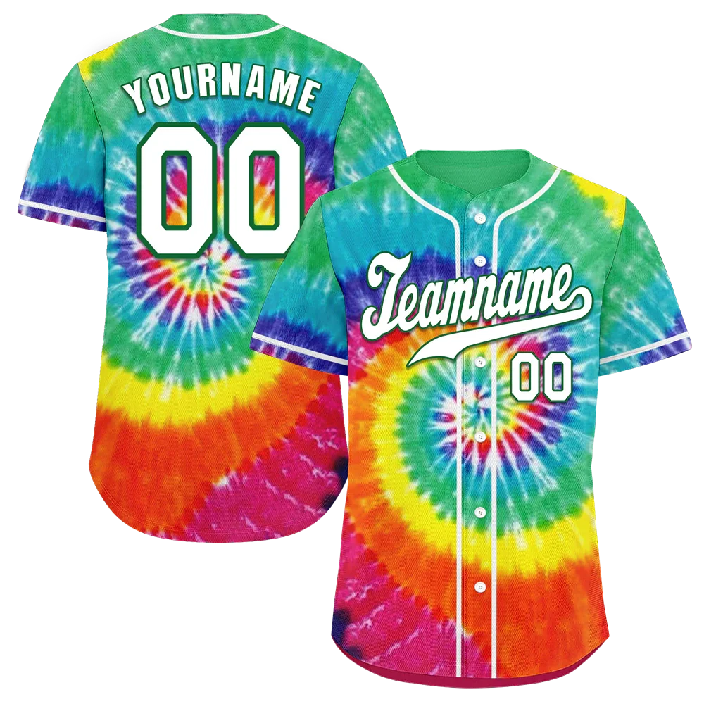 Custom Red Green Tie Dye White Authentic Baseball Jersey BSBJ0a-bc0fbea - Coolcustomize