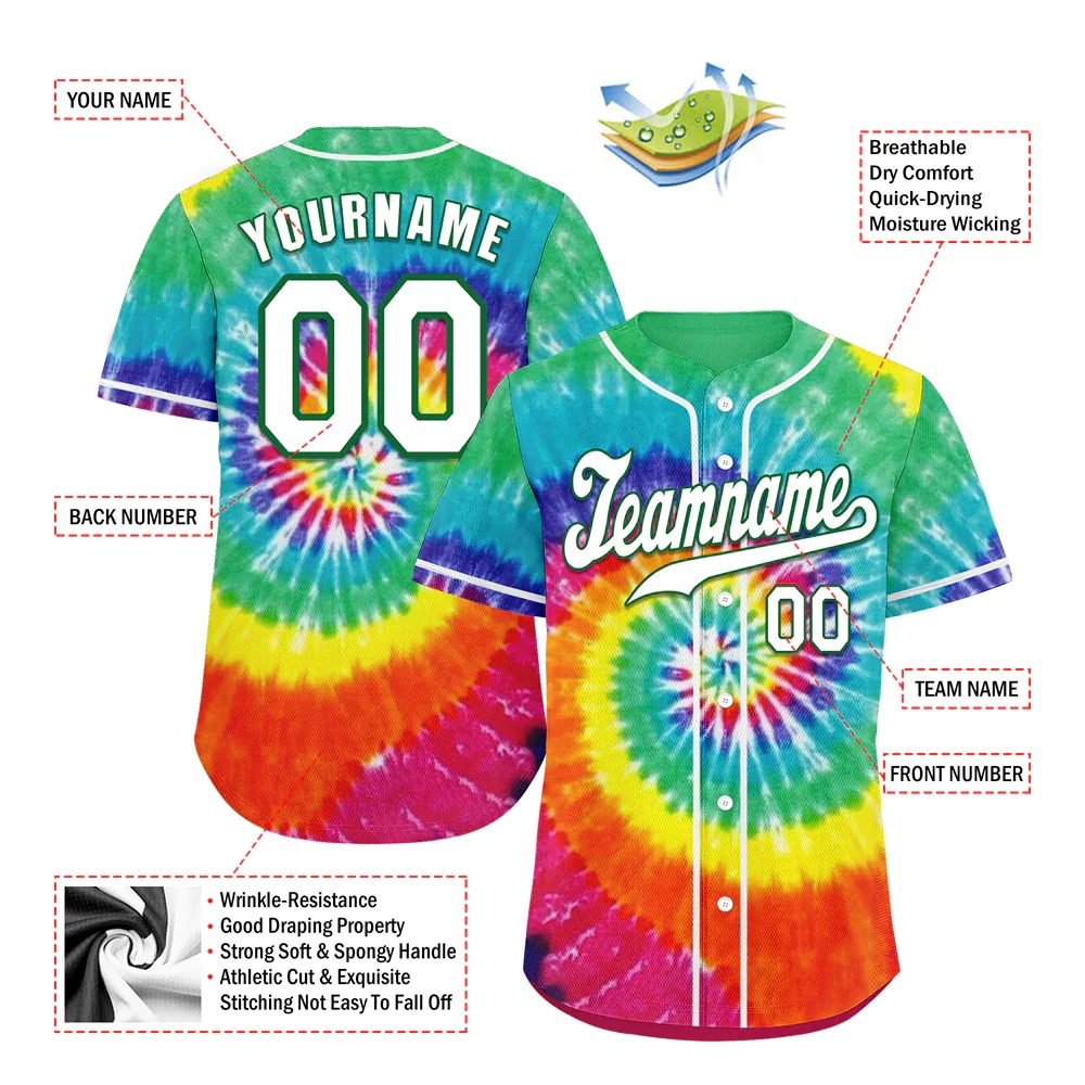Custom Red Green Tie Dye White Authentic Baseball Jersey BSBJ0a-bc0fbea - Coolcustomize
