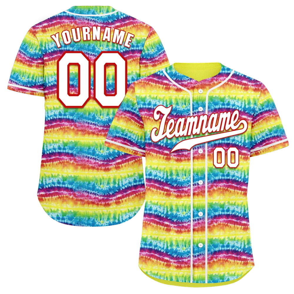 Custom Colorful Yellow Tie Dye White Authentic Baseball Jersey BSBJ0a-bc0fbec - Coolcustomize