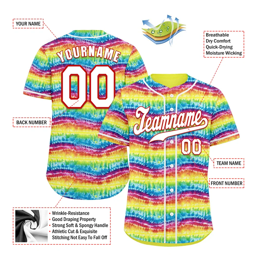 Custom Colorful Yellow Tie Dye White Authentic Baseball Jersey BSBJ0a-bc0fbec - Coolcustomize