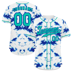 Custom White Blue Tie Dye Aqua Authentic Baseball Jersey BSBJ0a-bc0fbee