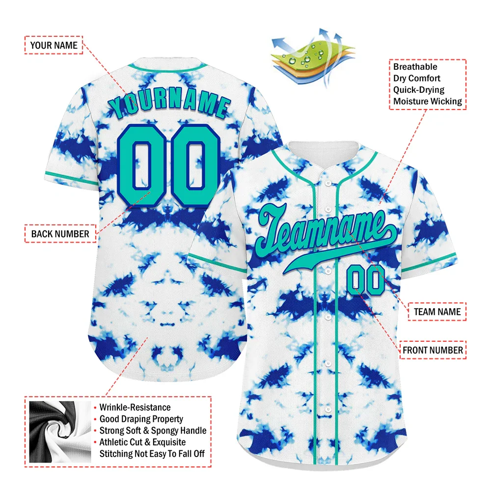 Custom White Blue Tie Dye Aqua Authentic Baseball Jersey BSBJ0a-bc0fbee - Coolcustomize