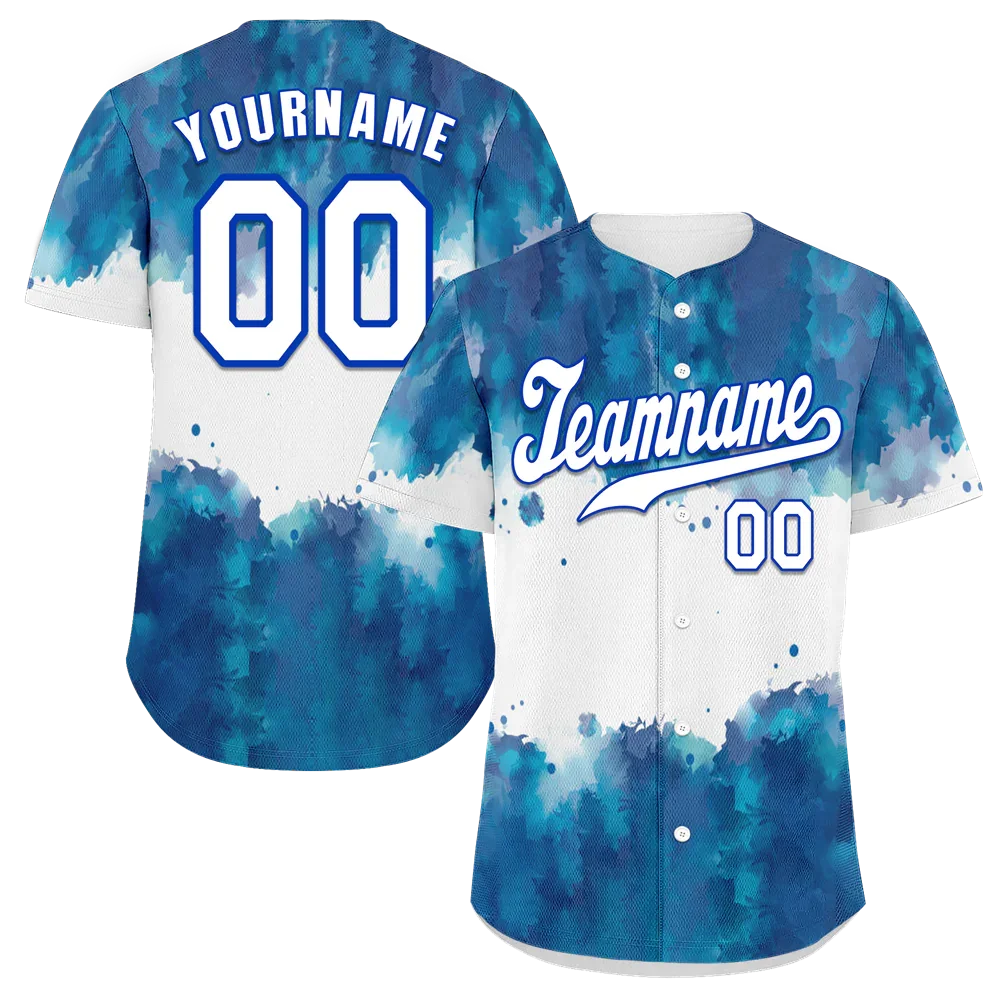 Custom Blue White Tie Dye White Authentic Baseball Jersey BSBJ0a-bc0fbe7 - Coolcustomize