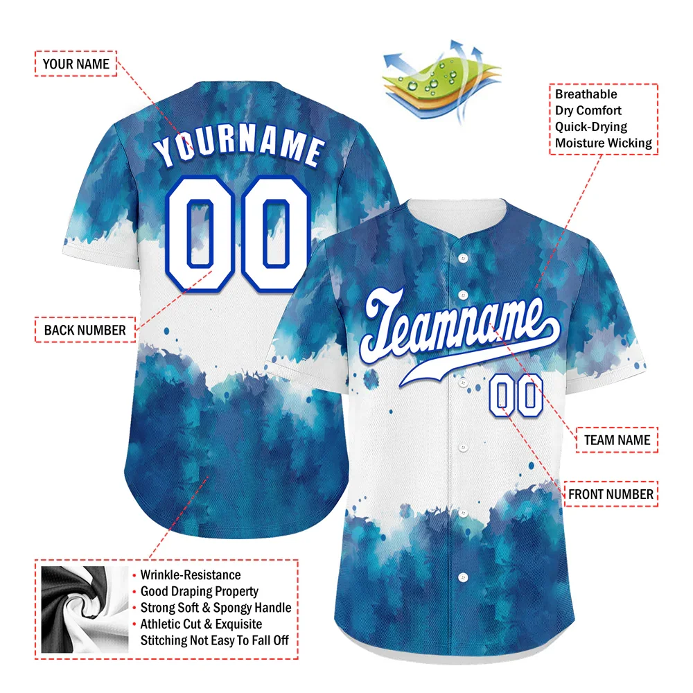 Custom Blue White Tie Dye White Authentic Baseball Jersey BSBJ0a-bc0fbe7 - Coolcustomize