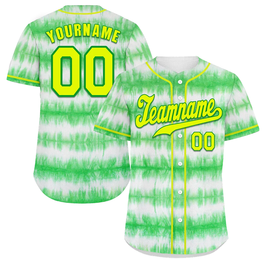 Custom Green Tie Dye Yellow Authentic Baseball Jersey BSBJ0a-bc0fbfb - Coolcustomize