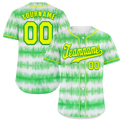 Custom Green Tie Dye Yellow Authentic Baseball Jersey BSBJ0a-bc0fbfb